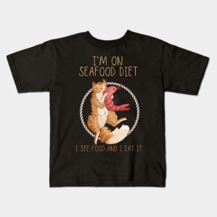 I'm on seafood diet - Cream Bicolor American Curl Cat Kids T-Shirt